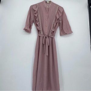 Vintage Star Shine Cottagecore Ruffles MIDI Dress Size 12 Pink Maueve